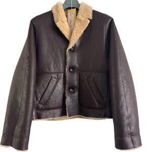 Marni Giacca Shearling Leather Reversible Jacket Burgundy IT 38